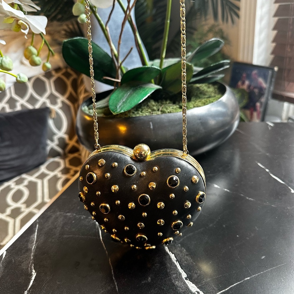 Vintage Juicy Couture Black Leather Rhinestone Heart Bag. Pre-owned.